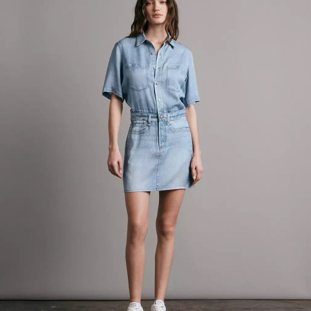 Rag & Bone Liquid Miramar Mini Dress *Medium* Printed Tencel Tromp L'oeil Dress